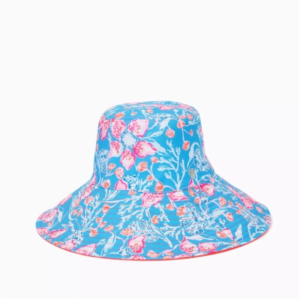 NWT Lilly Pulitzer Reversible Canvas Hat Floral Blue and Pink - Picture 3 of 6